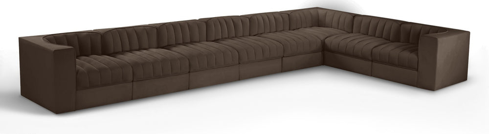 Meridian Furniture Rummi Channel Tufted Velvet Performance Fabric 8 Piece Modular Sectional Sofa 660Brown-Sec8C