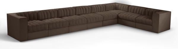 Meridian Furniture Rummi Channel Tufted Velvet Performance Fabric 8 Piece Modular Sectional Sofa 660Brown-Sec8C