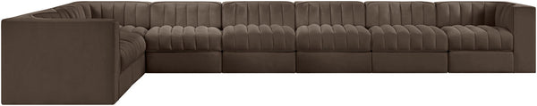 Meridian Furniture Rummi Channel Tufted Velvet Performance Fabric 8 Piece Modular Sectional Sofa 660Brown-Sec8C