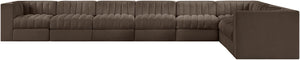 Meridian Furniture Rummi Channel Tufted Velvet Performance Fabric 8 Piece Modular Sectional Sofa 660Brown-Sec8C