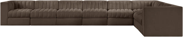 Meridian Furniture Rummi Channel Tufted Velvet Performance Fabric 8 Piece Modular Sectional Sofa 660Brown-Sec8C