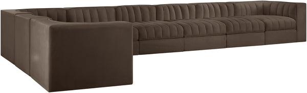 Meridian Furniture Rummi Channel Tufted Velvet Performance Fabric 8 Piece Modular Sectional Sofa 660Brown-Sec8C