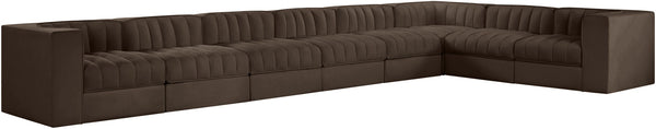 Meridian Furniture Rummi Channel Tufted Velvet Performance Fabric 8 Piece Modular Sectional Sofa 660Brown-Sec8C