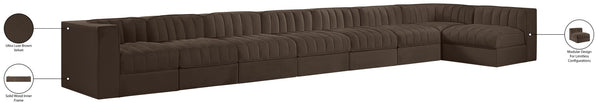 Meridian Furniture Rummi Eight Module Velvet Performance Sectional with Channel Tufting for Open Living 660Brown-Sec8D