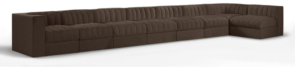 Meridian Furniture Rummi Eight Module Velvet Performance Sectional with Channel Tufting for Open Living 660Brown-Sec8D