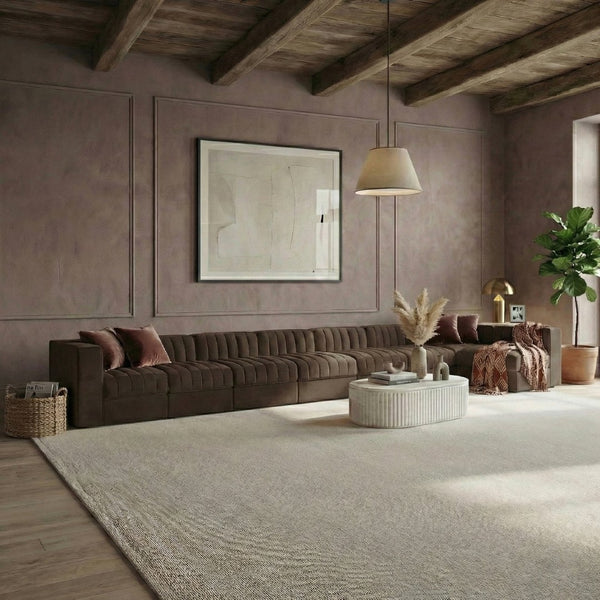 Meridian Furniture Rummi Eight Module Velvet Performance Sectional with Channel Tufting for Open Living 660Brown-Sec8D