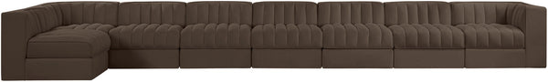 Meridian Furniture Rummi Eight Module Velvet Performance Sectional with Channel Tufting for Open Living 660Brown-Sec8D
