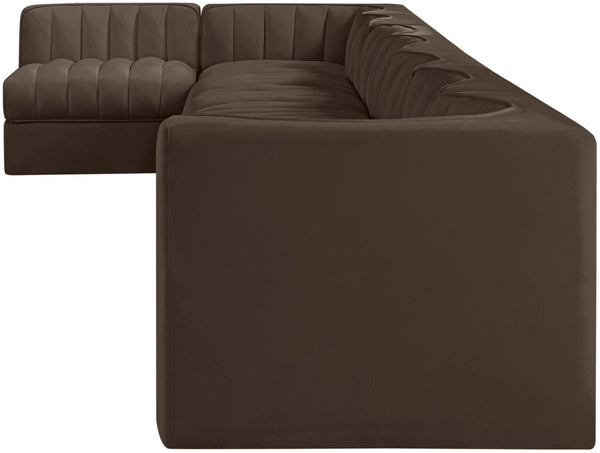 Meridian Furniture Rummi Eight Module Velvet Performance Sectional with Channel Tufting for Open Living 660Brown-Sec8D