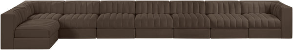 Meridian Furniture Rummi Eight Module Velvet Performance Sectional with Channel Tufting for Open Living 660Brown-Sec8D