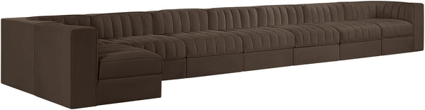Meridian Furniture Rummi Eight Module Velvet Performance Sectional with Channel Tufting for Open Living 660Brown-Sec8D