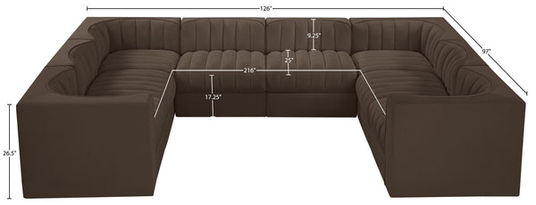 Meridian Furniture Rummi Channel Tufted Brown Velvet Modular Sectional for Open Living Spaces 660Brown-Sec8E
