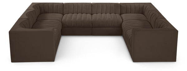 Meridian Furniture Rummi Channel Tufted Brown Velvet Modular Sectional for Open Living Spaces 660Brown-Sec8E