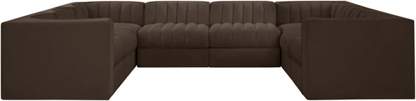 Meridian Furniture Rummi Channel Tufted Brown Velvet Modular Sectional for Open Living Spaces 660Brown-Sec8E