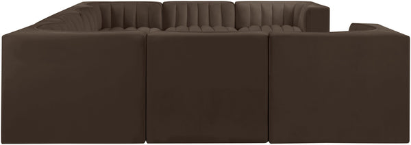 Meridian Furniture Rummi Channel Tufted Brown Velvet Modular Sectional for Open Living Spaces 660Brown-Sec8E