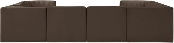 Meridian Furniture Rummi Channel Tufted Brown Velvet Modular Sectional for Open Living Spaces 660Brown-Sec8E