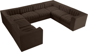 Meridian Furniture Rummi Channel Tufted Brown Velvet Modular Sectional for Open Living Spaces 660Brown-Sec8E