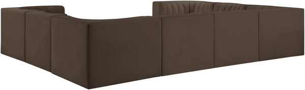 Meridian Furniture Rummi Channel Tufted Brown Velvet Modular Sectional for Open Living Spaces 660Brown-Sec8E