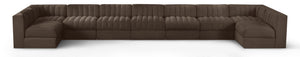 Meridian Furniture Rummi Nine Piece Modular Sectional Brown Velvet Channel Tufted Low Profile Sofa 660Brown-Sec9A