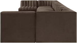 Meridian Furniture Rummi Nine Piece Modular Sectional Brown Velvet Channel Tufted Low Profile Sofa 660Brown-Sec9A