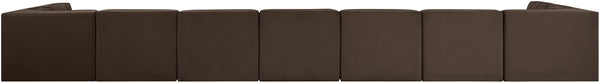 Meridian Furniture Rummi Nine Piece Modular Sectional Brown Velvet Channel Tufted Low Profile Sofa 660Brown-Sec9A