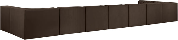 Meridian Furniture Rummi Nine Piece Modular Sectional Brown Velvet Channel Tufted Low Profile Sofa 660Brown-Sec9A