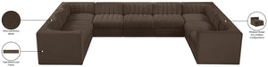 Meridian Furniture Rummi Nine Piece Modular Sectional Brown Velvet Channel Tufted Living Room Sofa 660Brown-Sec9B