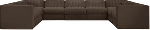 Meridian Furniture Rummi Nine Piece Modular Sectional Brown Velvet Channel Tufted Living Room Sofa 660Brown-Sec9B