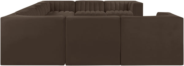 Meridian Furniture Rummi Nine Piece Modular Sectional Brown Velvet Channel Tufted Living Room Sofa 660Brown-Sec9B