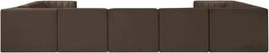 Meridian Furniture Rummi Nine Piece Modular Sectional Brown Velvet Channel Tufted Living Room Sofa 660Brown-Sec9B