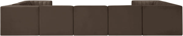 Meridian Furniture Rummi Nine Piece Modular Sectional Brown Velvet Channel Tufted Living Room Sofa 660Brown-Sec9B