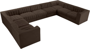 Meridian Furniture Rummi Nine Piece Modular Sectional Brown Velvet Channel Tufted Living Room Sofa 660Brown-Sec9B