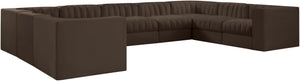 Meridian Furniture Rummi Nine Piece Modular Sectional Brown Velvet Channel Tufted Living Room Sofa 660Brown-Sec9B