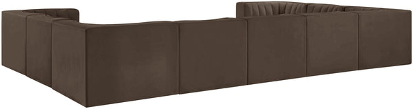 Meridian Furniture Rummi Nine Piece Modular Sectional Brown Velvet Channel Tufted Living Room Sofa 660Brown-Sec9B