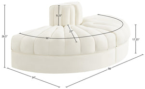 Meridian Furniture Rummi Two Piece Modular Sofa in Channel Tufted Cream Velvet for Living Rooms 660Cream-2RC