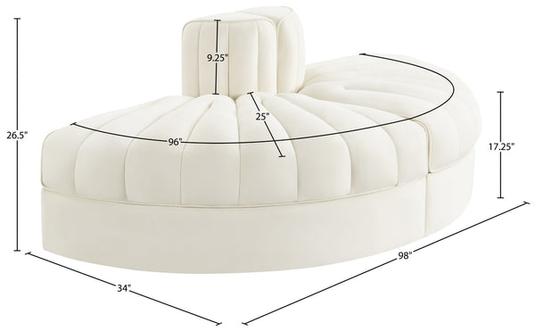 Meridian Furniture Rummi Two Piece Modular Sofa in Channel Tufted Cream Velvet for Living Rooms 660Cream-2RC