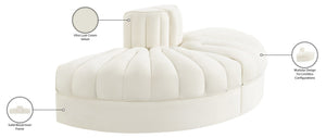 Meridian Furniture Rummi Two Piece Modular Sofa in Channel Tufted Cream Velvet for Living Rooms 660Cream-2RC