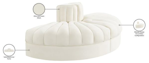 Meridian Furniture Rummi Two Piece Modular Sofa in Channel Tufted Cream Velvet for Living Rooms 660Cream-2RC