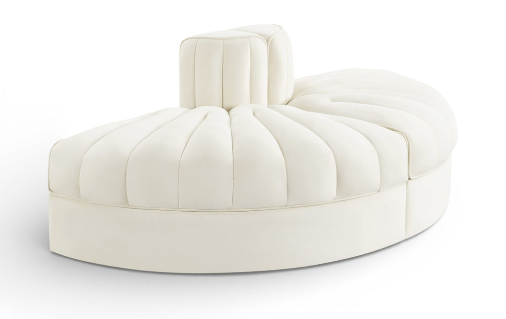 Meridian Furniture Rummi Two Piece Modular Sofa in Channel Tufted Cream Velvet for Living Rooms 660Cream-2RC