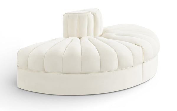Meridian Furniture Rummi Two Piece Modular Sofa in Channel Tufted Cream Velvet for Living Rooms 660Cream-2RC