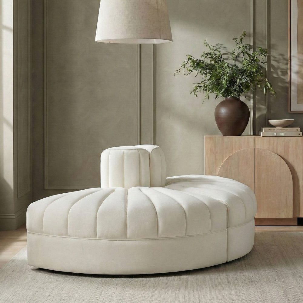 Meridian Furniture Rummi Two Piece Modular Sofa in Channel Tufted Cream Velvet for Living Rooms 660Cream-2RC