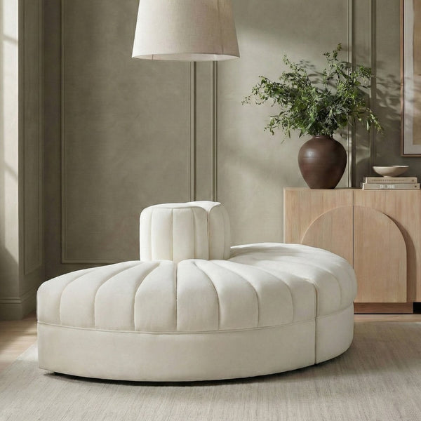Meridian Furniture Rummi Two Piece Modular Sofa in Channel Tufted Cream Velvet for Living Rooms 660Cream-2RC
