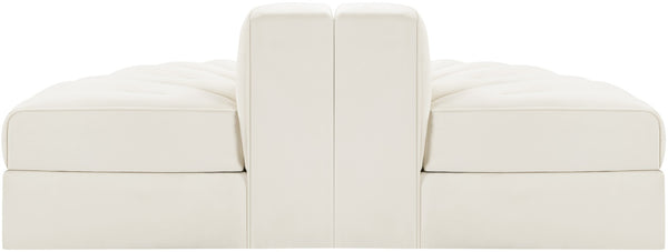 Meridian Furniture Rummi Two Piece Modular Sofa in Channel Tufted Cream Velvet for Living Rooms 660Cream-2RC