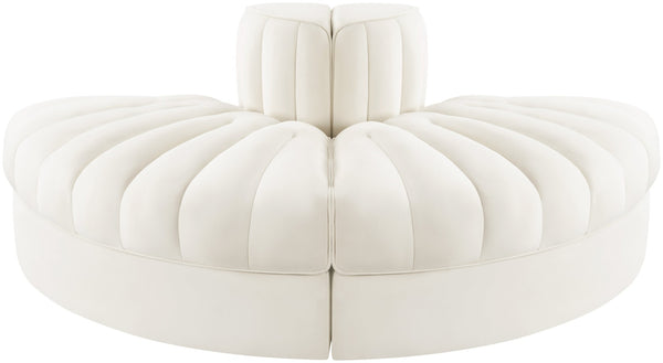 Meridian Furniture Rummi Two Piece Modular Sofa in Channel Tufted Cream Velvet for Living Rooms 660Cream-2RC