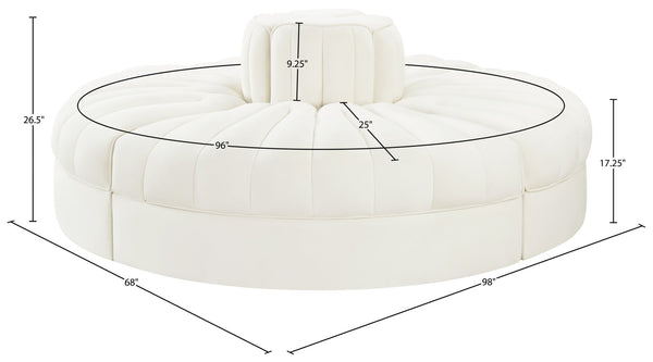 Meridian Furniture Rummi Four Piece Modular Sofa in Channel Tufted Cream Velvet for Open Living Rooms 660Cream-4RC