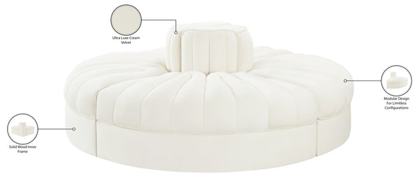 Meridian Furniture Rummi Four Piece Modular Sofa in Channel Tufted Cream Velvet for Open Living Rooms 660Cream-4RC