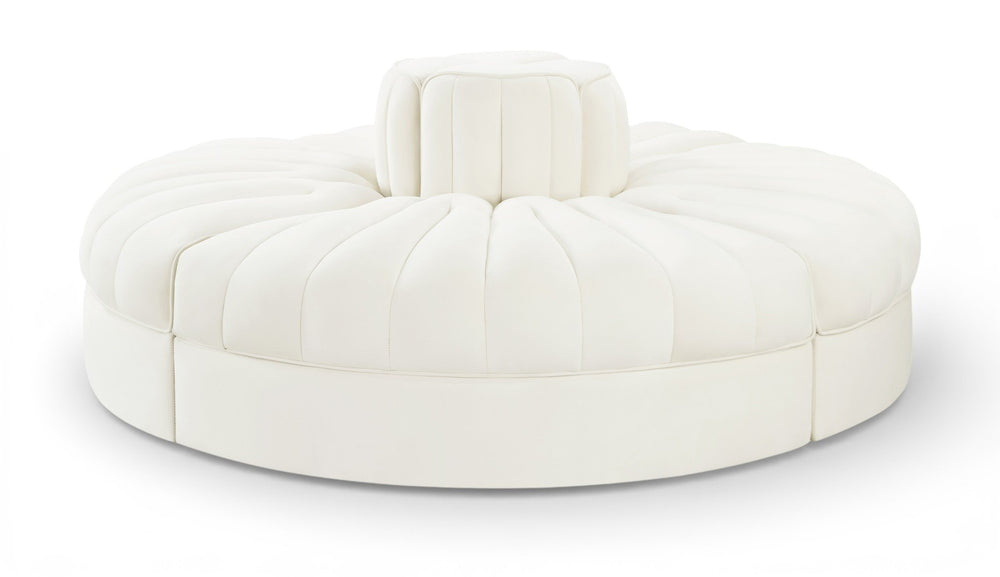Meridian Furniture Rummi Four Piece Modular Sofa in Channel Tufted Cream Velvet for Open Living Rooms 660Cream-4RC