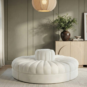 Meridian Furniture Rummi Four Piece Modular Sofa in Channel Tufted Cream Velvet for Open Living Rooms 660Cream-4RC