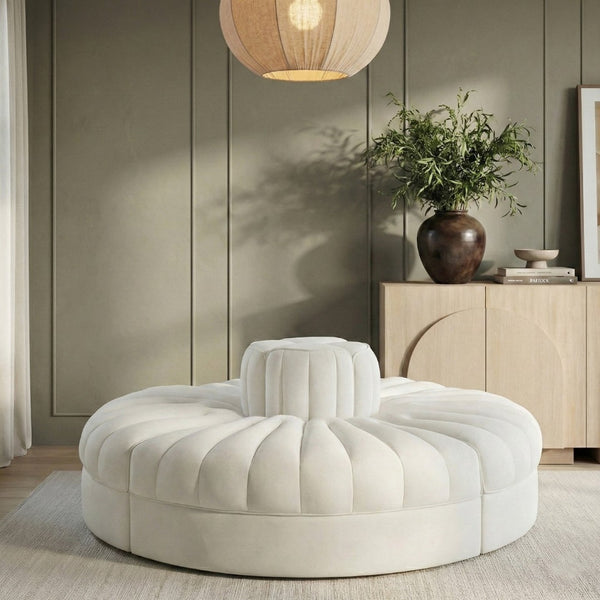 Meridian Furniture Rummi Four Piece Modular Sofa in Channel Tufted Cream Velvet for Open Living Rooms 660Cream-4RC