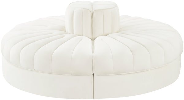 Meridian Furniture Rummi Four Piece Modular Sofa in Channel Tufted Cream Velvet for Open Living Rooms 660Cream-4RC