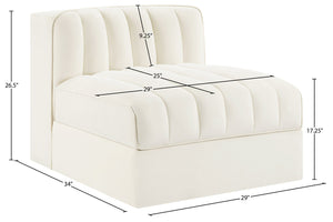 Meridian Furniture Rummi Channel Tufted Velvet Modular Chair for Modern and Contemporary Living Rooms Cream Armless 660Cream-Armless